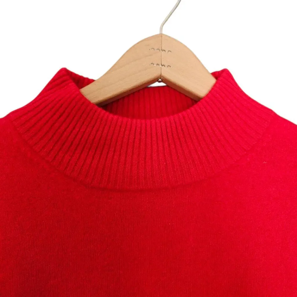 NWT Women's Ann Taylor Red Cashmere Mock Turtleneck Sweater Balloon Sleeves XL